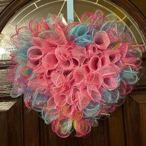 Spring Deco Mesh Heart Wreath